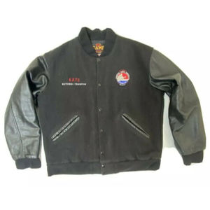 Vintage Black Leather Wool Varsity Jacket Made In USA Size M Martial America